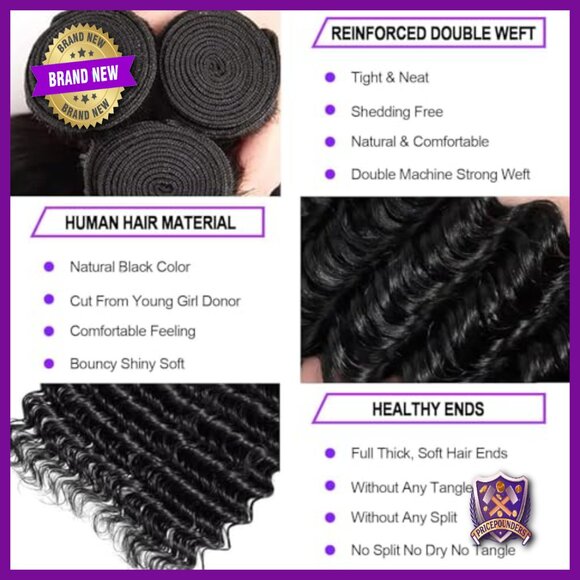 3 Brazilian Human Hair Bundles 18 20 22 Inch Deep Wave Sew-In Extensions main image 6